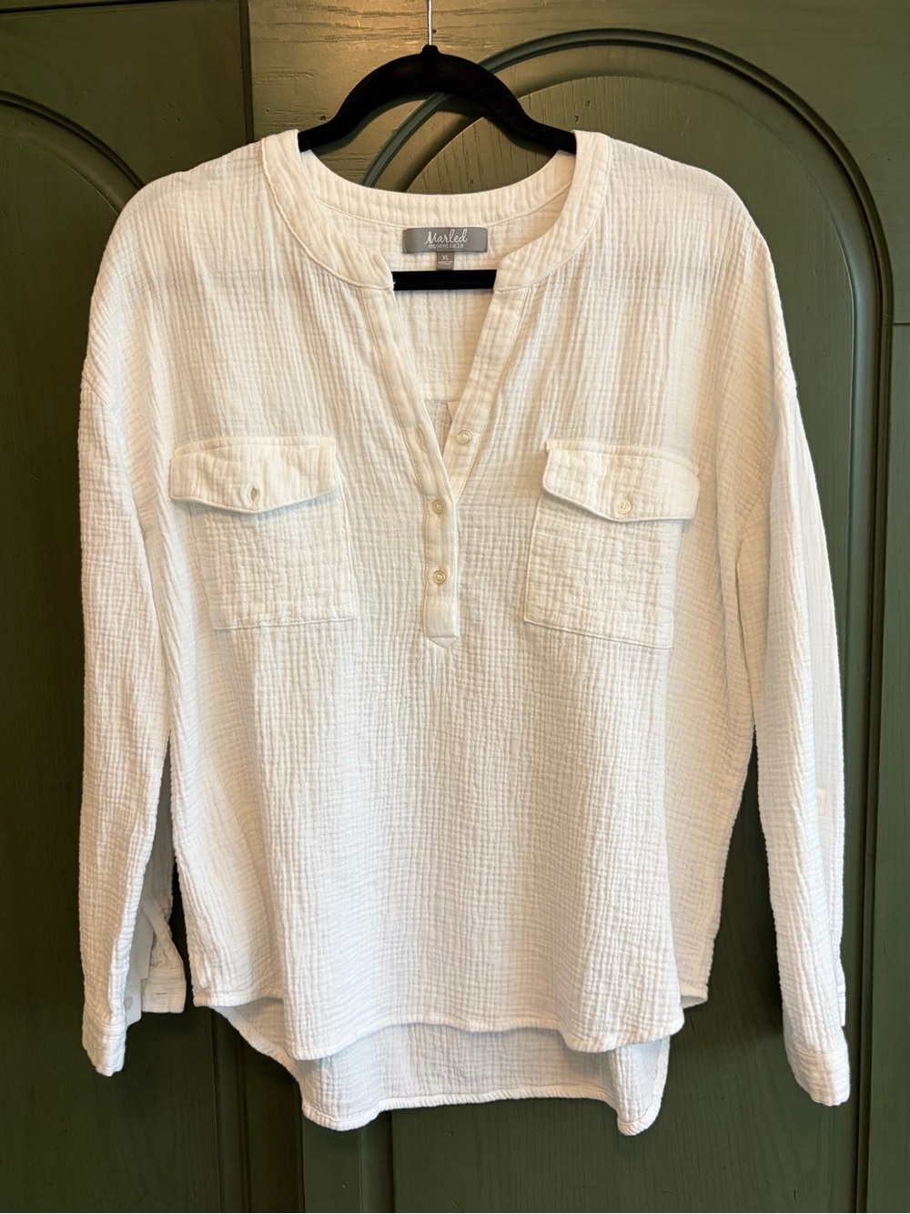 EUC Marled White Textured Henley Long-Sleeve Top, cotton size XL